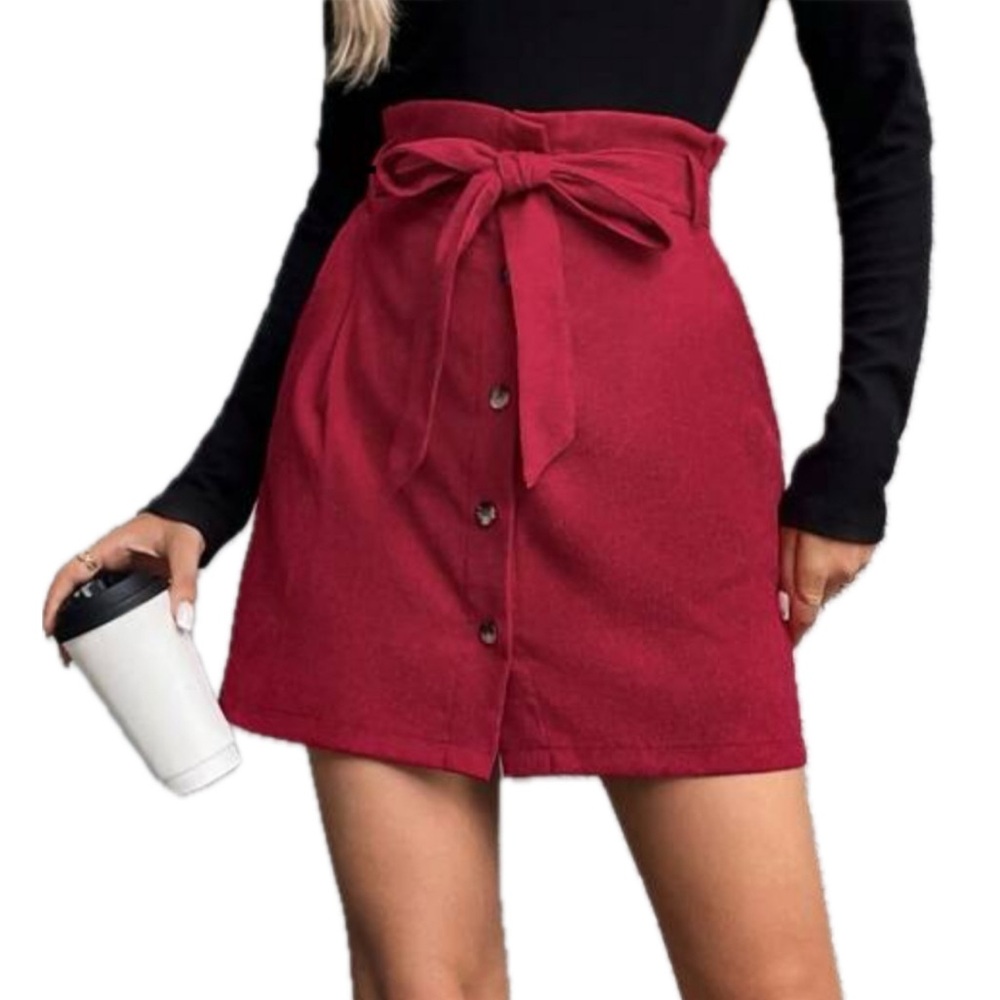 Burgundy  #holidayskirt A-Line button up Mini Skirt with Tie Front